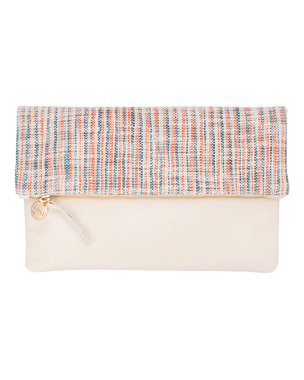 Clare V. Matilde Cream Leather & Canvas Foldover Clutch Clare V. Matilde Cream Leather & Canvas Foldover Clutch