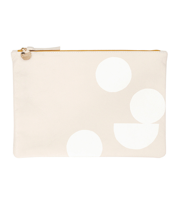 Clare V. Cream Leather Flat Clutch with White Circle Pattern Clare V. Cream Leather Flat Clutch with White Circle Pattern