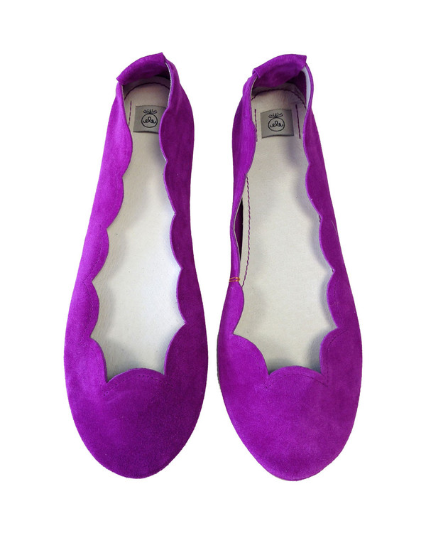 Ele - Pink Scalloped Suede Flat Pump Ele - Pink Scalloped Suede Flat Pump