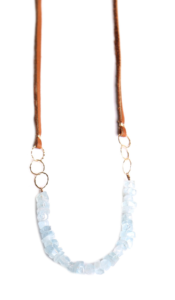 Aqua Marine on Leather Cord Necklace Aqua Marine on Leather Cord Necklace