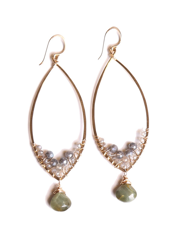 James and Jezebelle Labradorite Hoops with Cat Eeye Opal James and Jezebelle Labradorite Hoops with Cat Eeye Opal