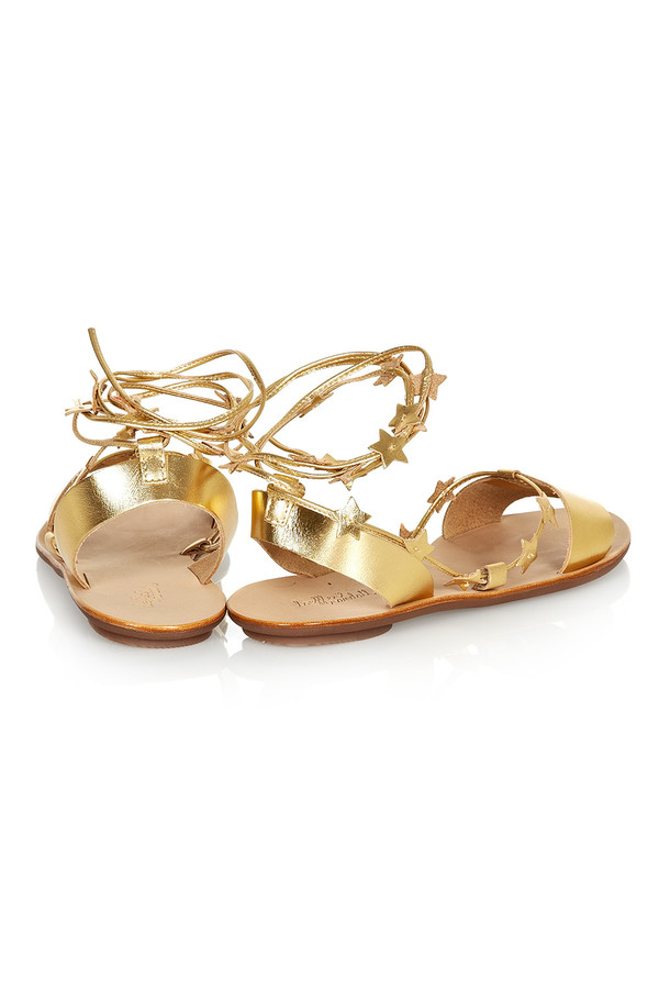 Loeffler Randall - Starla Gold Leather Ankle Wrap Flat Sandal Loeffler Randall - Starla Gold Leather Ankle Wrap Flat Sandal