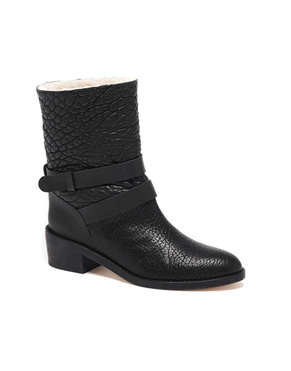 Loeffler Randall - Vesper Black Leather Shearling-Lined Biker Boot Loeffler Randall - Vesper Black Leather Shearling-Lined Biker Boot