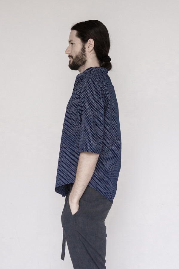 Men's Assembly New York Cotton Indigo Print Nehru Shirt Men's Assembly New York Cotton Indigo Print Nehru Shirt