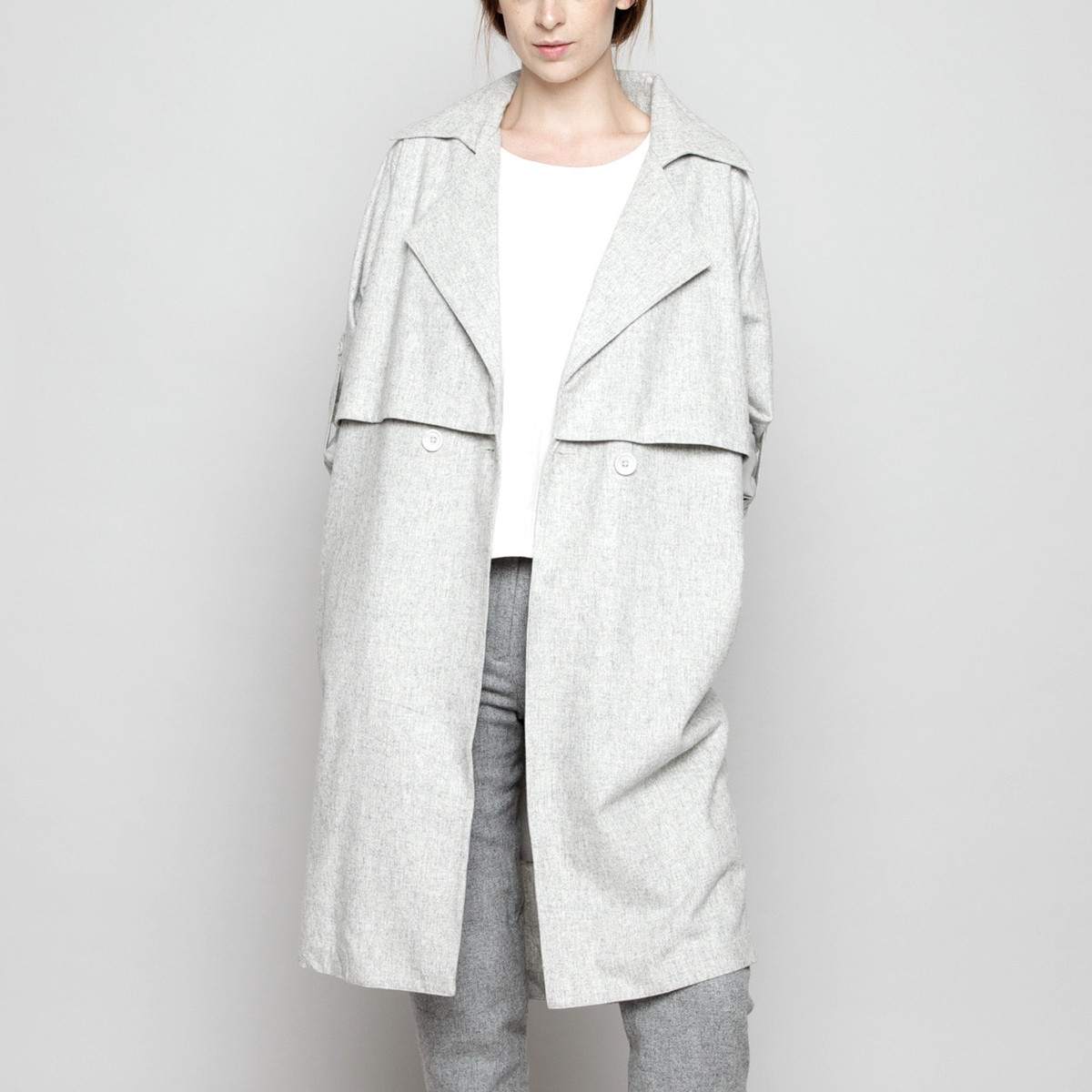 7115 by Szeki Wool Trench Coat Gray FW16 Garmentory