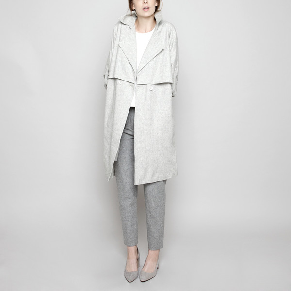 7115 by Szeki Wool Trench Coat - Light Gray FW16 7115 by Szeki Wool Trench Coat - Light Gray FW16