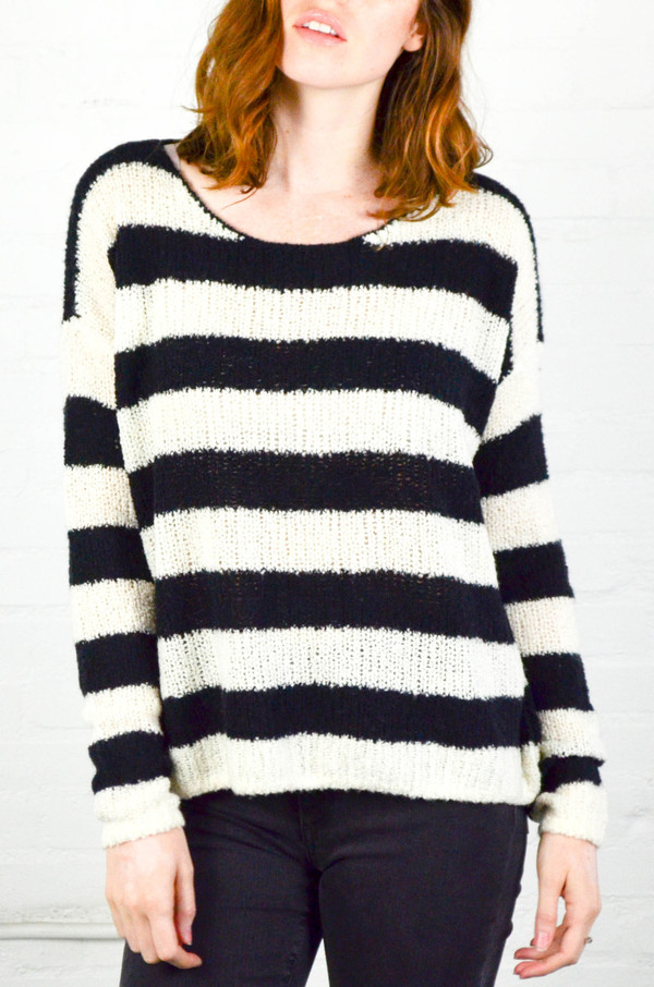 ATM Anthony Thomas Melillo ATM Chalk and Black Stripe Boatneck Drop Shoulder Sweater ATM Anthony Thomas Melillo ATM Chalk and Black Stripe Boatneck Drop Shoulder Sweater