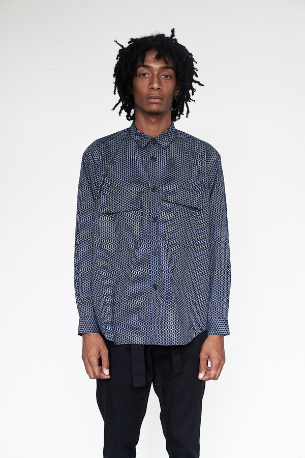 Men's Assembly New York Cotton Indigo Print Poet Shirt Men's Assembly New York Cotton Indigo Print Poet Shirt