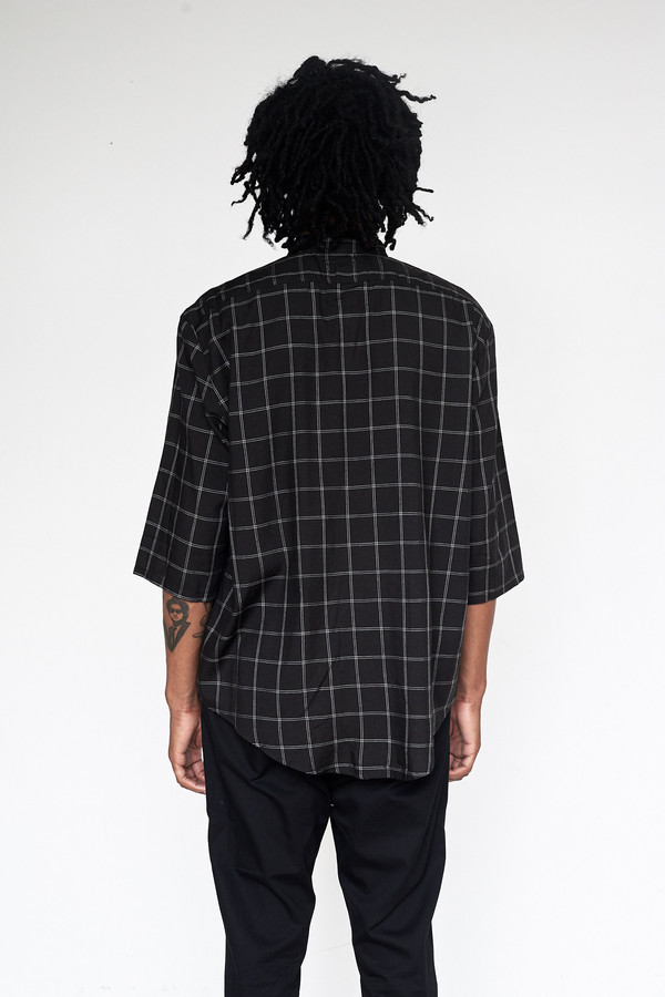 Men's Assembly New York Rayon Plaid Nehru Shirt Men's Assembly New York Rayon Plaid Nehru Shirt