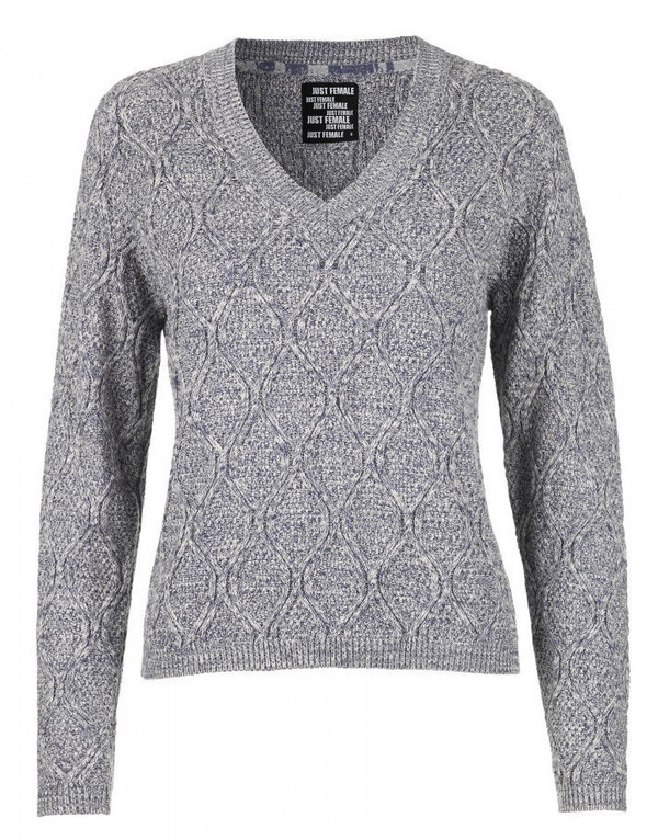 Just Female "Ventura" Knit Deep V Cable Melange Sweater Just Female "Ventura" Knit Deep V Cable Melange Sweater