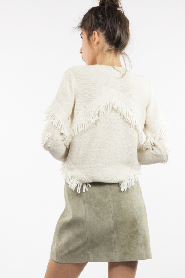 Tanya Taylor Inlay Fringe Cha Cha Sweater - Cream Tanya Taylor Inlay Fringe Cha Cha Sweater - Cream