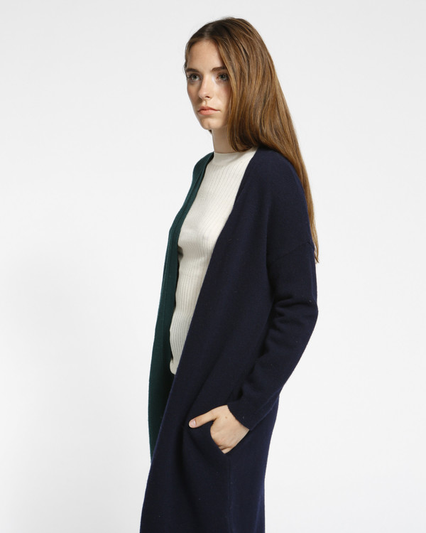 Achro Color Block Long Cardigan in Navy/Green Achro Color Block Long Cardigan in Navy/Green