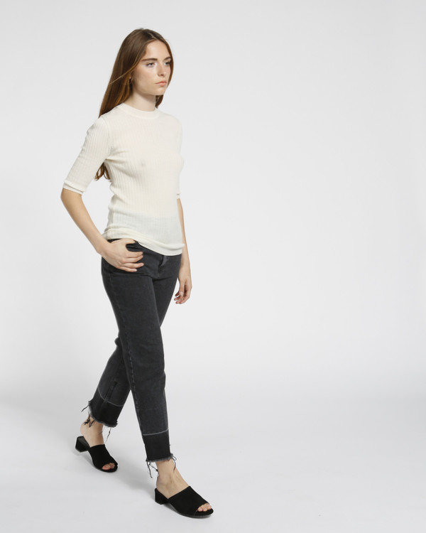 Achro Short Sleeved Ribbed Sweater in Ivory Achro Short Sleeved Ribbed Sweater in Ivory