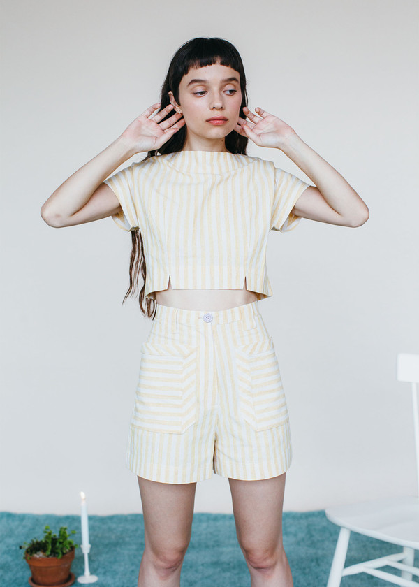 Samantha Pleet Perspective Shorts - Yellow Stripe Samantha Pleet Perspective Shorts - Yellow Stripe