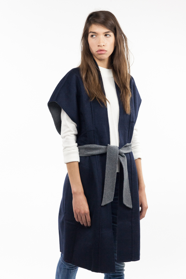 7115 by Szeki Reversible Kimono Vest - Gray/Navy 7115 by Szeki Reversible Kimono Vest - Gray/Navy