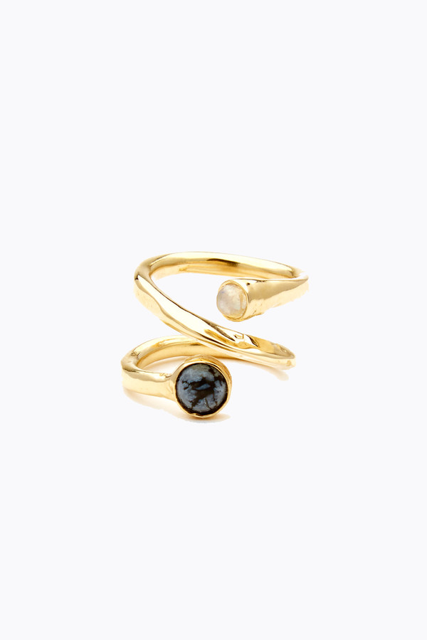 Odette New York Axis ring in brass, snowflake obsidian & moonstone Odette New York Axis ring in brass, snowflake obsidian & moonstone
