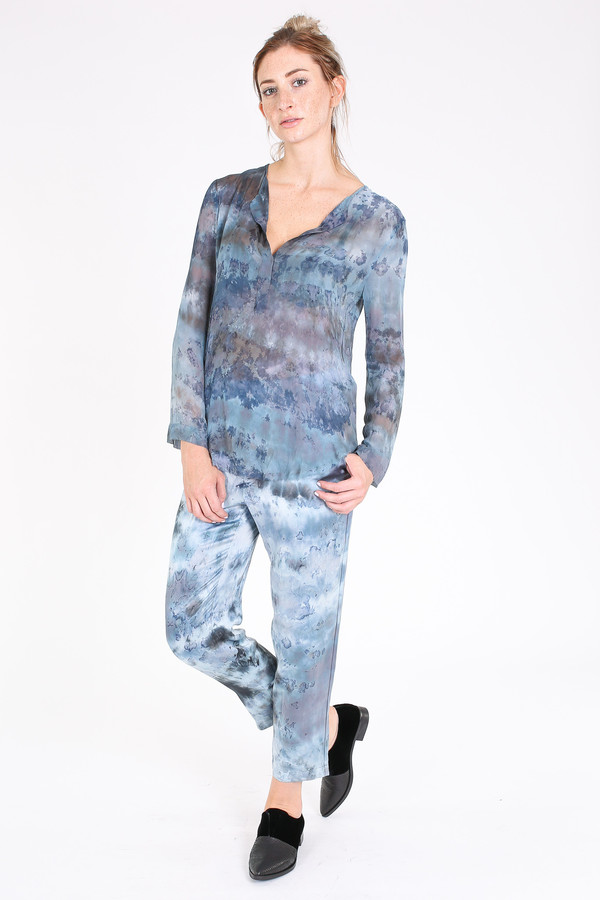 Raquel Allegra Chiffon henley blouse in Midnight Raquel Allegra Chiffon henley blouse in Midnight