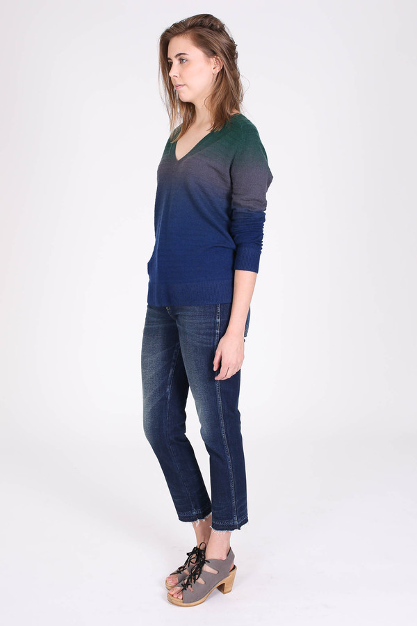 Raquel Allegra Deep v-neck dip dye pullover in midnight Raquel Allegra Deep v-neck dip dye pullover in midnight