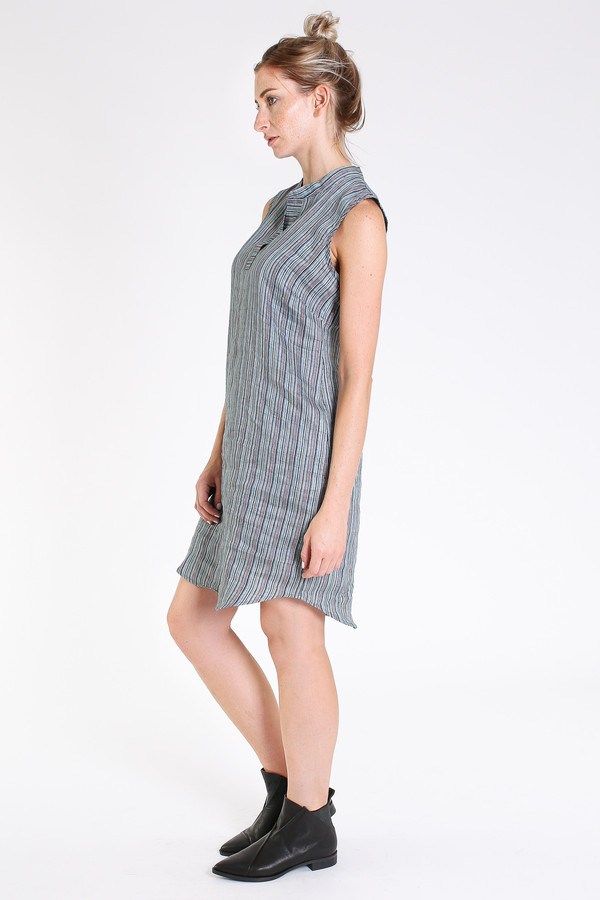 Nuthatch Sleeveless shirt dress in blue combo stripe Nuthatch Sleeveless shirt dress in blue combo stripe