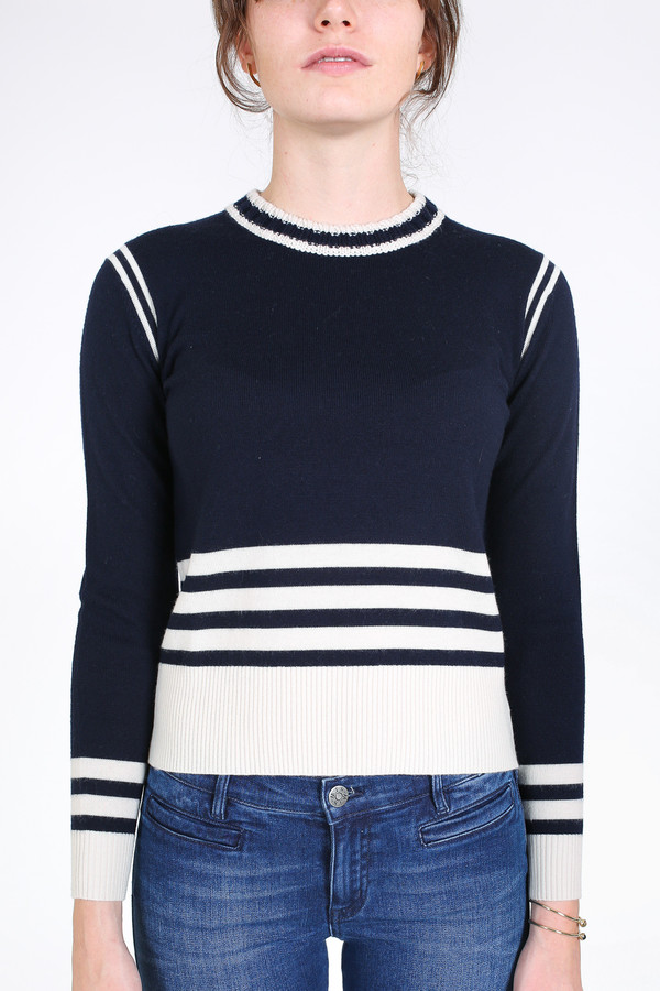 Chinti and Parker Sporty stripe sweater in navy Chinti and Parker Sporty stripe sweater in navy