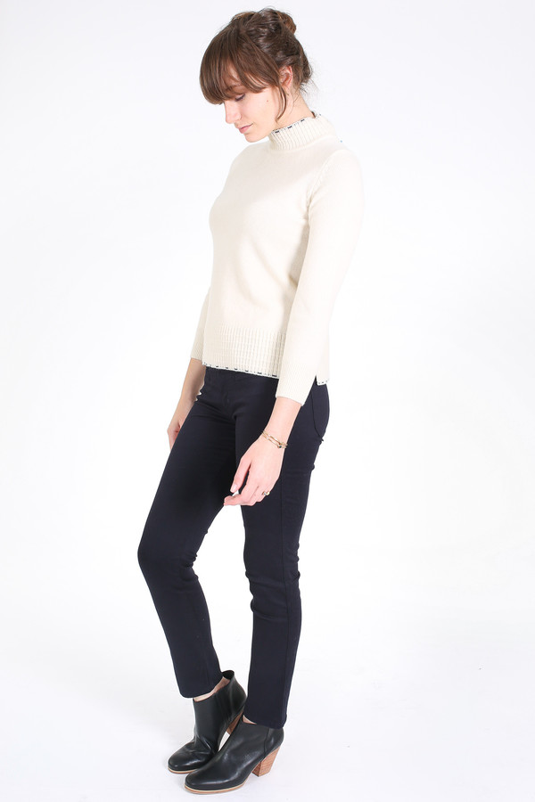 M.i.h Jeans Tipped guernsey cashmere sweater in cream M.i.h Jeans Tipped guernsey cashmere sweater in cream
