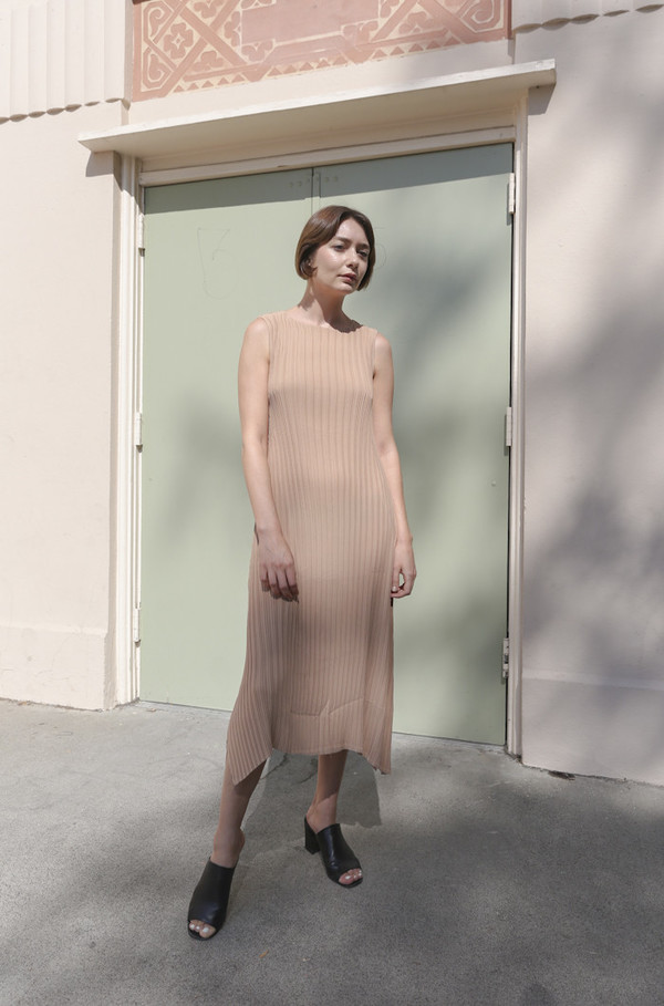 Objects Without Meaning Knife Pleat Dress in Nude Objects Without Meaning Knife Pleat Dress in Nude