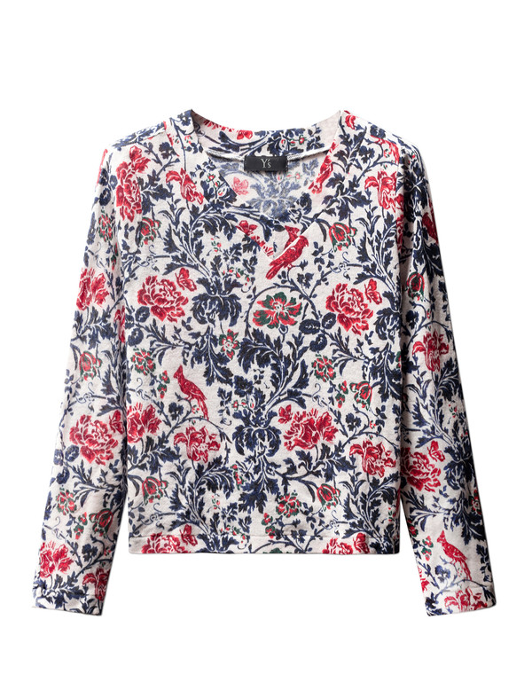 Ys by Yohji Yamamoto Womens Floral Knit Longsleeve Top Ys by Yohji Yamamoto Womens Floral Knit Longsleeve Top