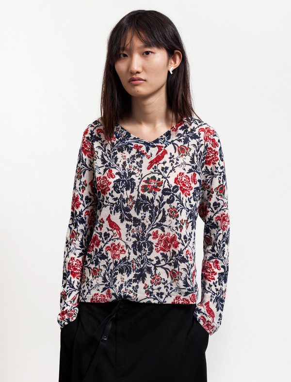 Ys by Yohji Yamamoto Womens Floral Knit Longsleeve Top Ys by Yohji Yamamoto Womens Floral Knit Longsleeve Top