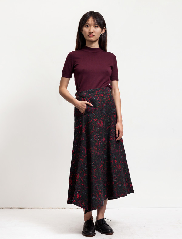 Ys by Yohji Yamamoto Womens Jacquard Flared Floral Skirt Ys by Yohji Yamamoto Womens Jacquard Flared Floral Skirt
