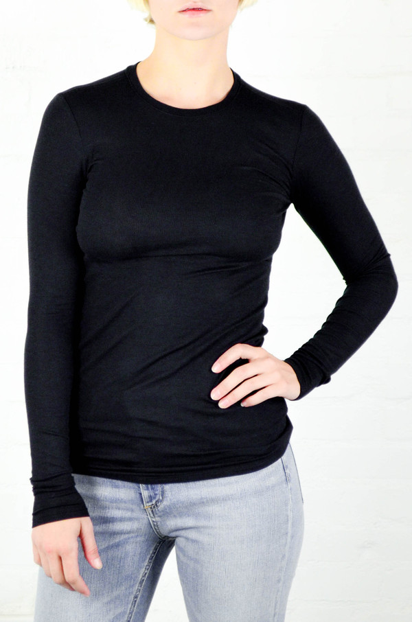 ATM Anthony Thomas Melillo ATM Black Long Sleeve Modal Rib Crew ATM Anthony Thomas Melillo ATM Black Long Sleeve Modal Rib Crew