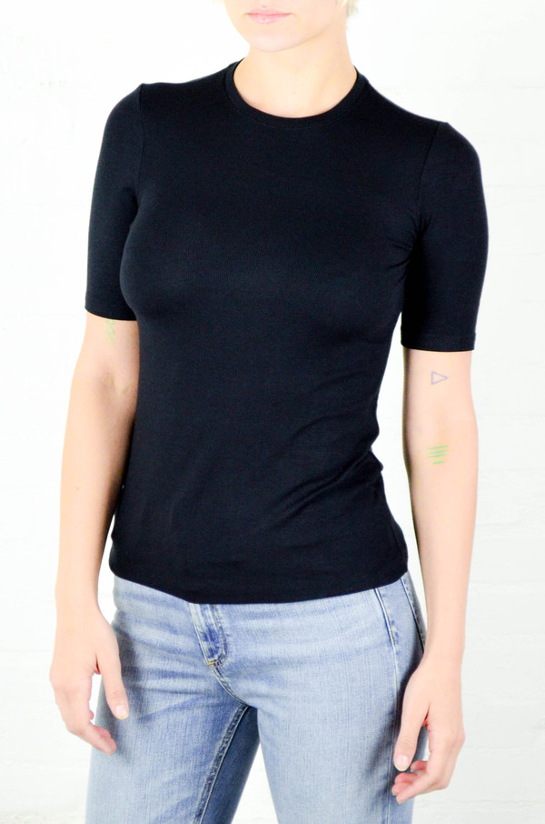 ATM Anthony Thomas Melillo ATM Black Modal Rib Half Sleeve Crew Neck Tee ATM Anthony Thomas Melillo ATM Black Modal Rib Half Sleeve Crew Neck Tee