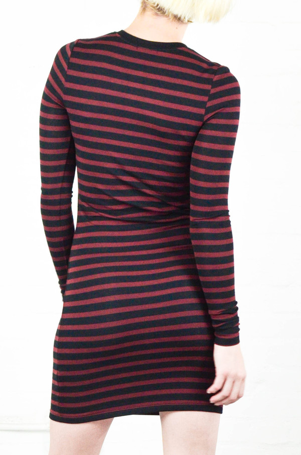 ATM Anthony Thomas Melillo ATM Rust and Black Striped Long Sleeve Henley Dress ATM Anthony Thomas Melillo ATM Rust and Black Striped Long Sleeve Henley Dress