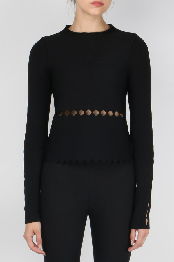 Jonathan Simkhai Slashed Mock Neck Long Sleeve Top Jonathan Simkhai Slashed Mock Neck Long Sleeve Top