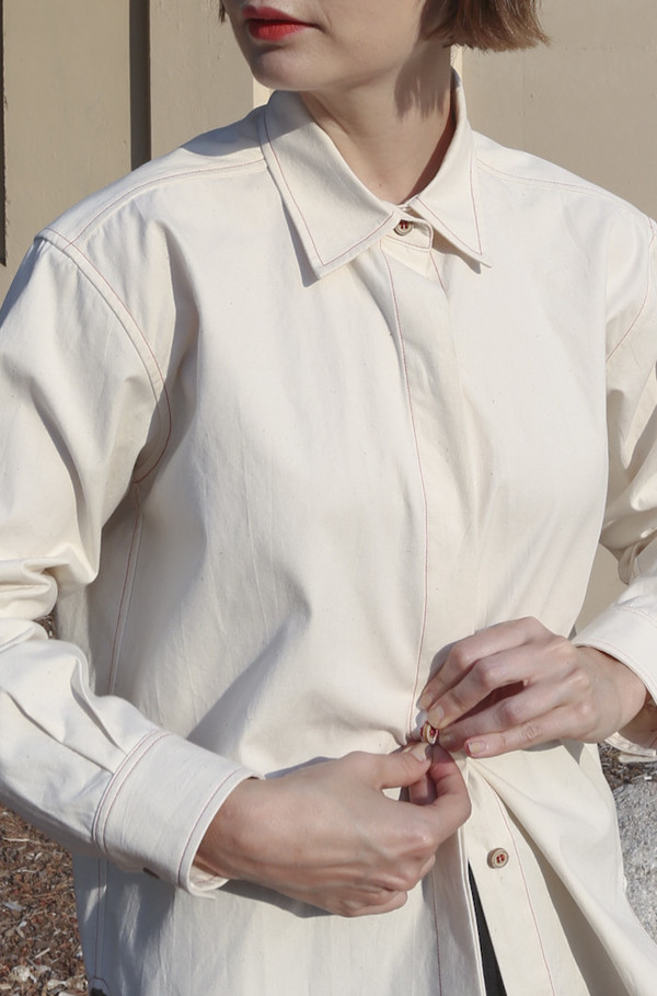 Caron Callahan Jeremy Top in Natural Vintage Poplin Caron Callahan Jeremy Top in Natural Vintage Poplin