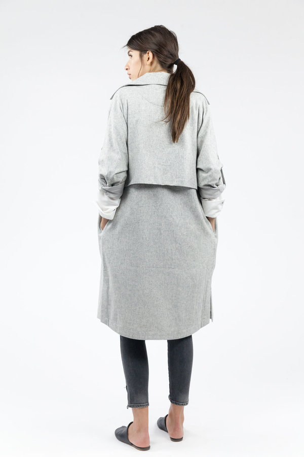 7115 by Szeki Wool Trench Coat - Light Gray 7115 by Szeki Wool Trench Coat - Light Gray