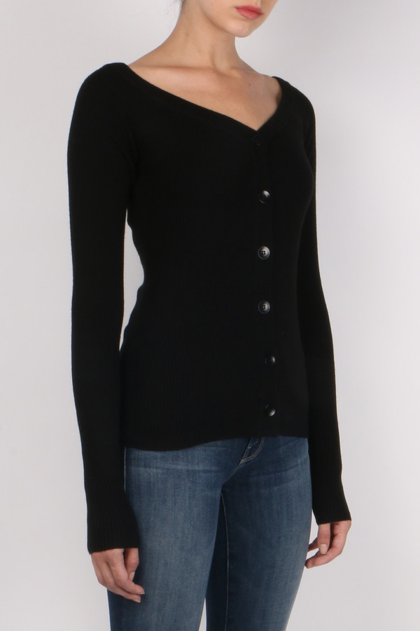 Tibi Merino Rib Decollete Cardigan Tibi Merino Rib Decollete Cardigan