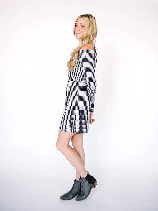 Everly Cold Shoulder Stripe Dress Everly Cold Shoulder Stripe Dress