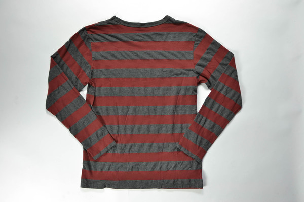 VELVA SHEEN - STRIPED LONG SLEEVE POCKET TEE / BURGUNDY & CHARCOAL VELVA SHEEN - STRIPED LONG SLEEVE POCKET TEE / BURGUNDY & CHARCOAL