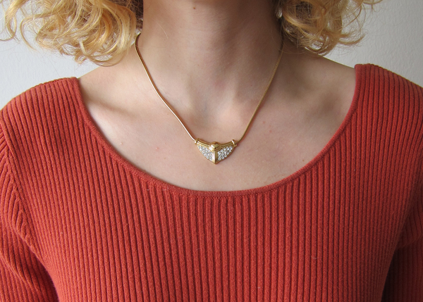 gold rhinestone deco necklace gold rhinestone deco necklace