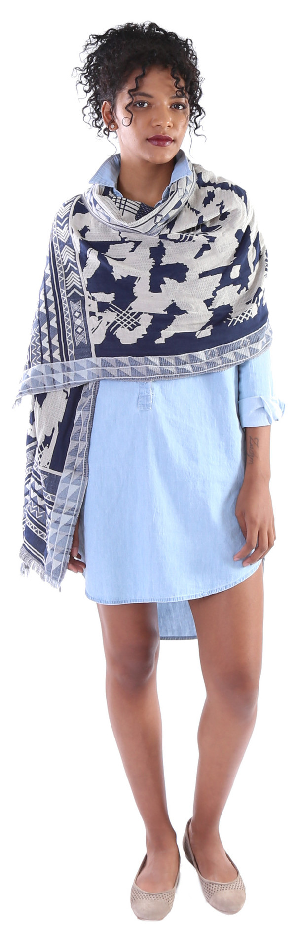 Hoss Intropia Denim Pattern Scarf Hoss Intropia Denim Pattern Scarf