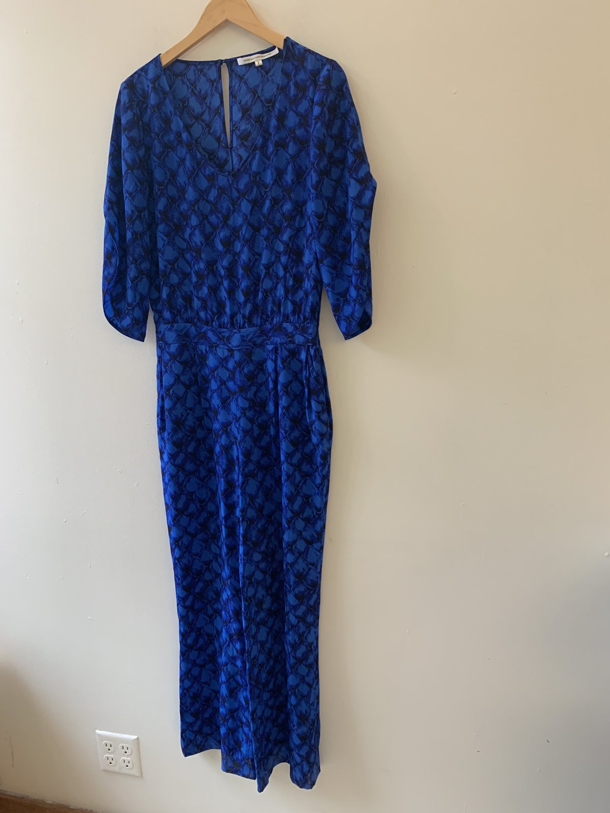 blue silk jumpsuit