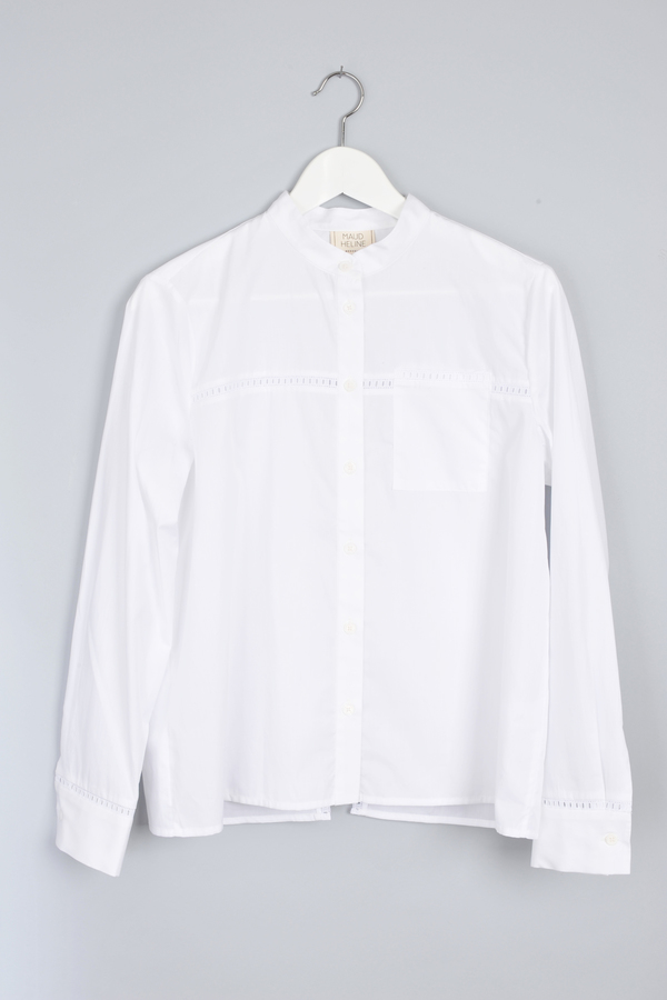 Maud Heline Cropped White Bazal Shirt With Lace and Back Panel Maud Heline Cropped White Bazal Shirt With Lace and Back Panel