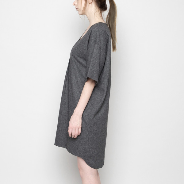 7115 by Szeki V-Neck Cocoon Wool Dress - Gray FW16 7115 by Szeki V-Neck Cocoon Wool Dress - Gray FW16