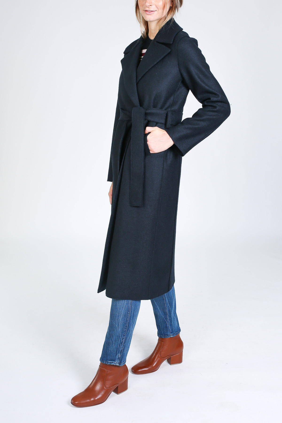 dark blue duster coat