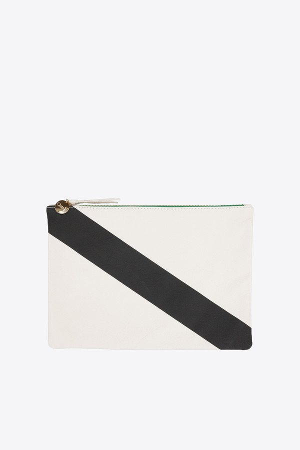 Clare V. Flat Clutch Supreme in cream with diagonal stripe Clare V. Flat Clutch Supreme in cream with diagonal stripe