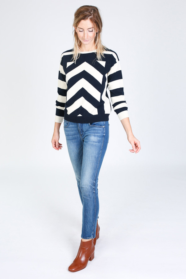 Chinti and Parker Geometric Intarsia Sweater in navy/cream Chinti and Parker Geometric Intarsia Sweater in navy/cream