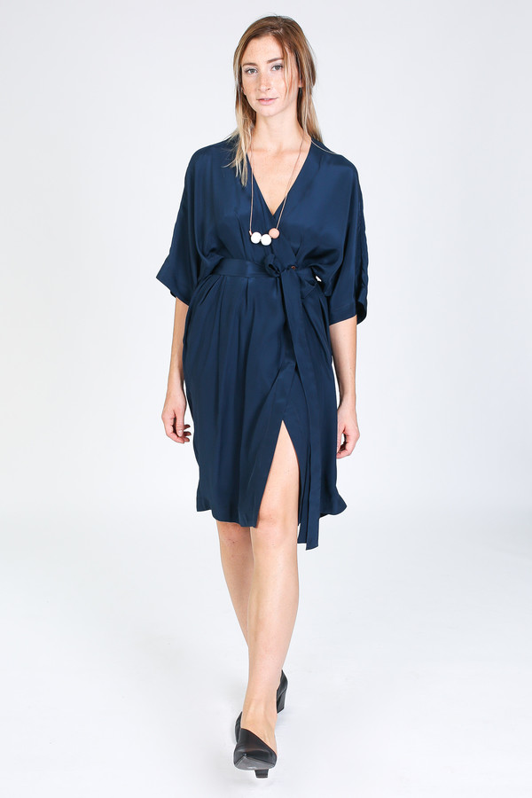 Vincetta Knee Length Kimono Dress in navy Vincetta Knee Length Kimono Dress in navy