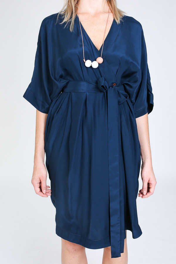 Vincetta Knee Length Kimono Dress in navy Vincetta Knee Length Kimono Dress in navy