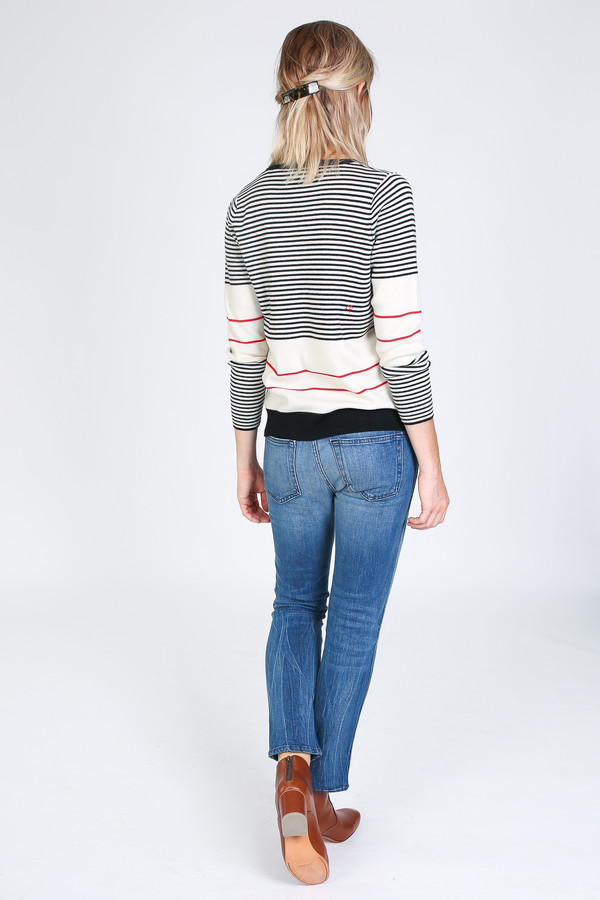 Chinti and Parker Fine Stripe Sweater in cream/black/red Chinti and Parker Fine Stripe Sweater in cream/black/red