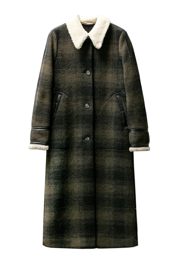 MM6 by Maison Margiela Womens Long Plaid Coat With Shearling MM6 by Maison Margiela Womens Long Plaid Coat With Shearling